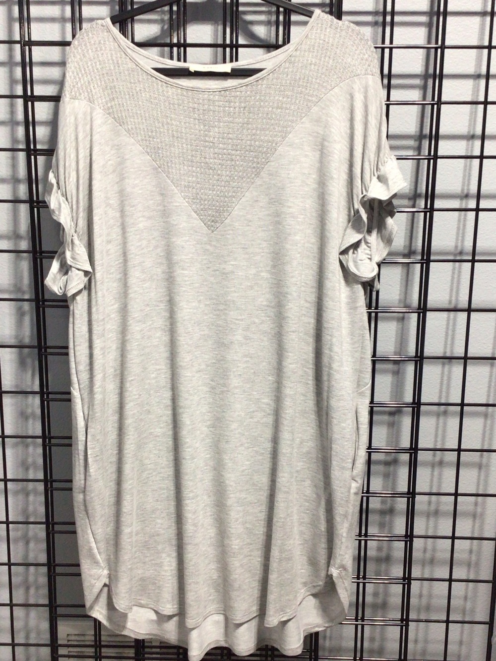 a.gain Light Gray Women’s Ruffle Sleeve Knit Top NWOT